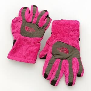 The North Face Girls Denali Thermal Etip Text Gloves Hot Neon Pink Fleece Size M